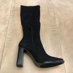 Steve Madden Womens Fedora Zipper Block Heel Knee-High Black Suede Boots…